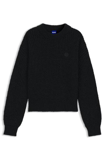 Villapaita BOSS Relaxed-fit knitted sweater with Happy HUGO badge Musta | 50548138