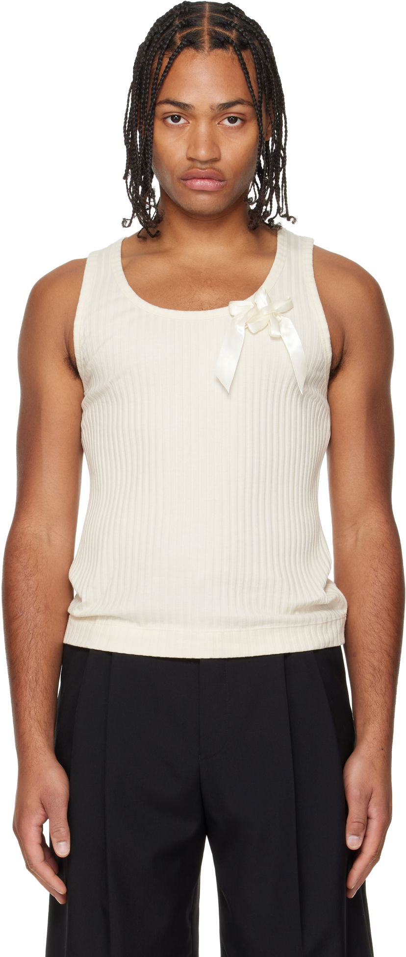 Tankkitoppi Simone Rocha Ribbed Ribbon Daisy Tank Top Valkoinen | 5377 1230