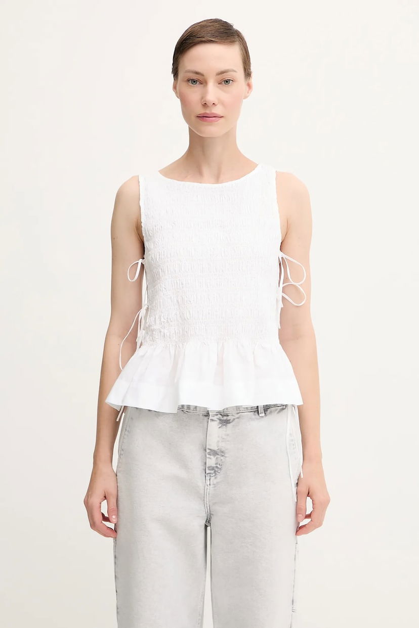Tankkitoppi GANNI GANNI Cotton Poplin Smock Tie String Top Valkoinen | W0886