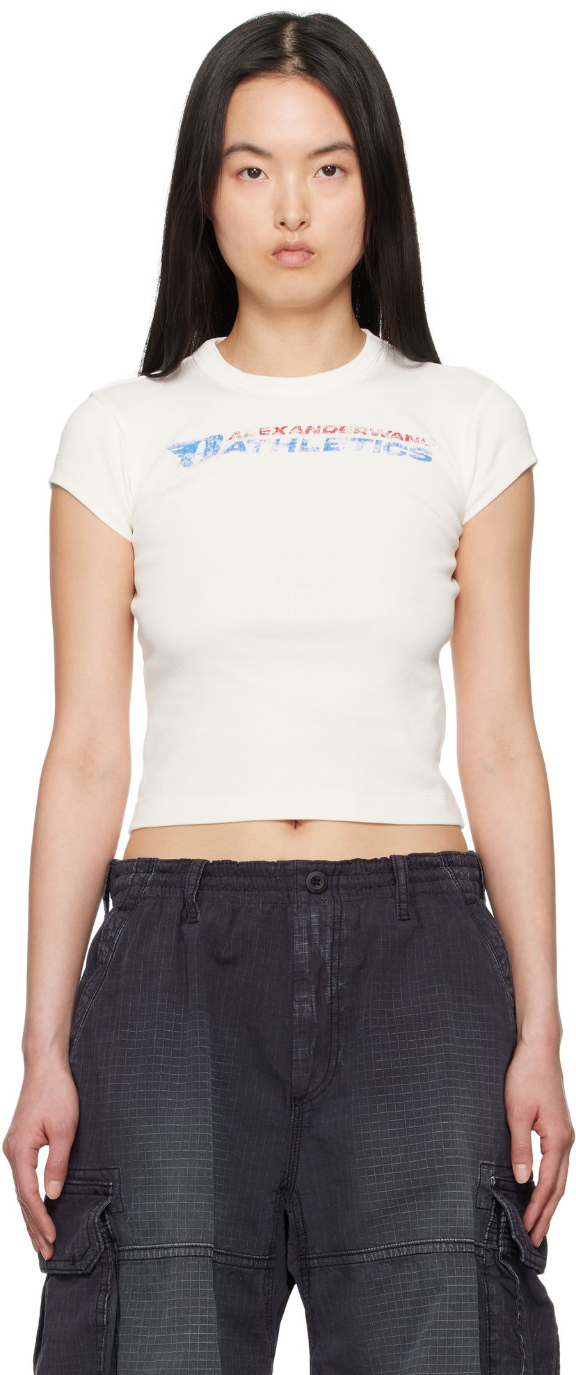 Crop top Alexander Wang Alexander Wang.t Distressed Logo T-Shirt Valkoinen | 4CC2251824