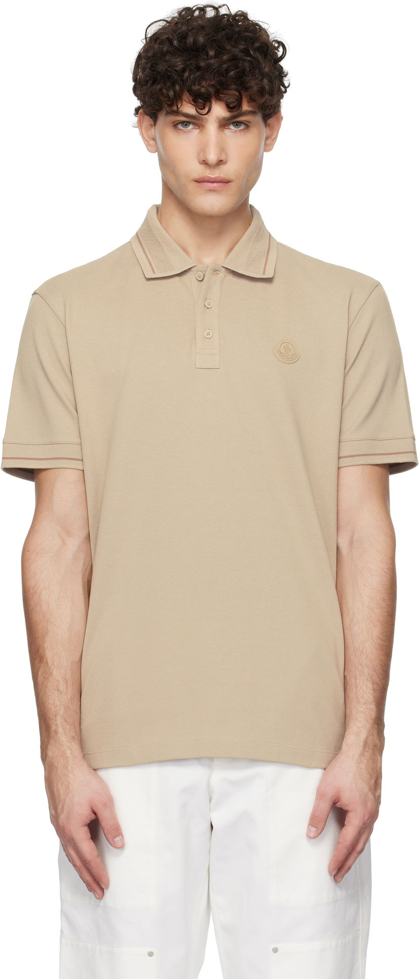 Poolopaita Moncler Cotton Polo Shirt With Logo Patch Beige | K10918A0000889A16