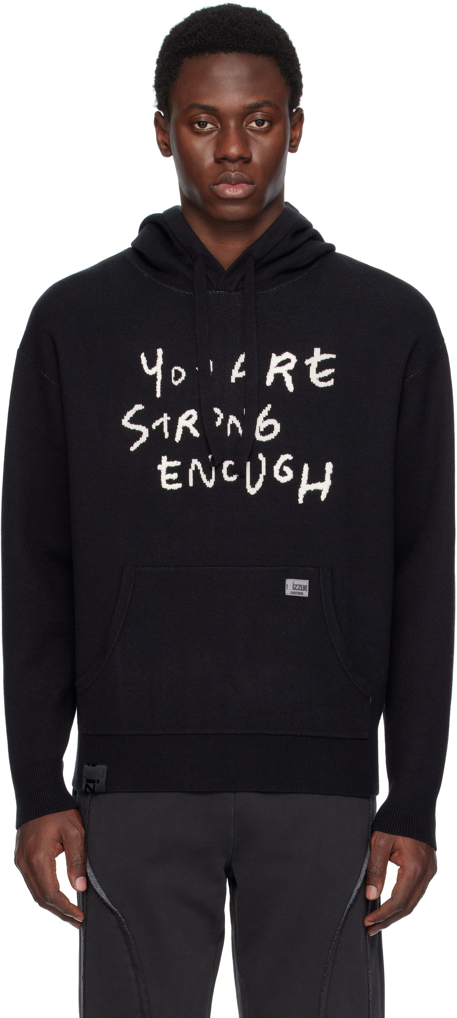 Huppari izzue Slogan Knit Hoodie Musta | IZXKNN4127W4NBKX, 0