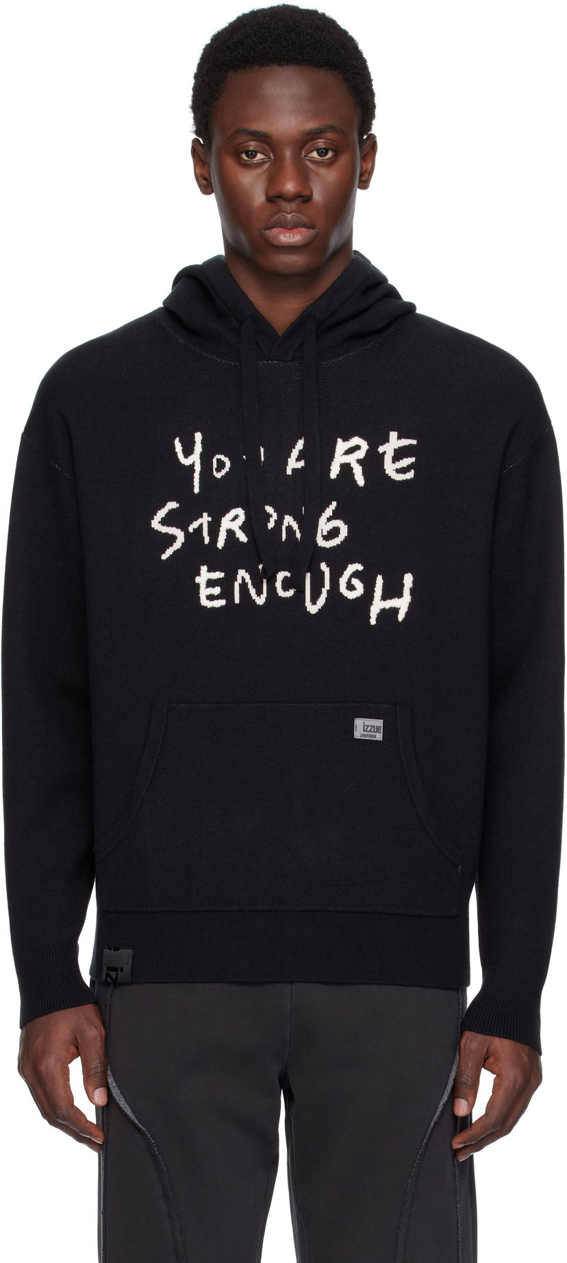 Huppari izzue Slogan Knit Hoodie Musta | IZXKNN4127W4NBKX
