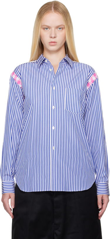 Paita Comme des Garçons Comme des Garçons Striped Gingham Trim Shirt Sininen | FO-B020-S25, 0