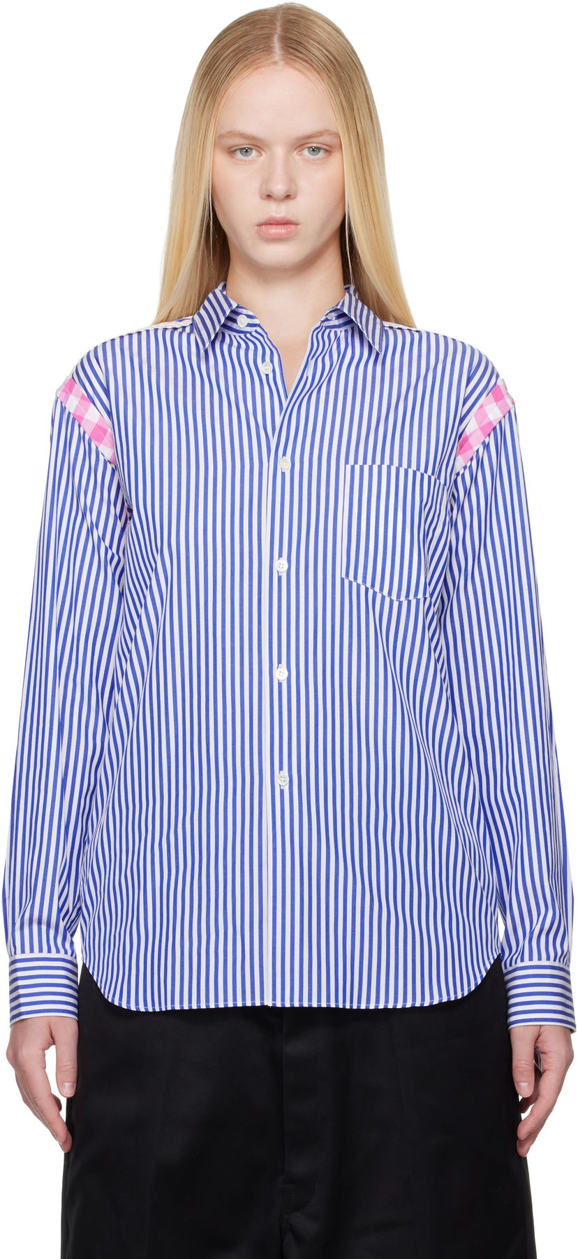 Paita Comme des Garçons Comme des Garçons Striped Gingham Trim Shirt Sininen | FO-B020-S25