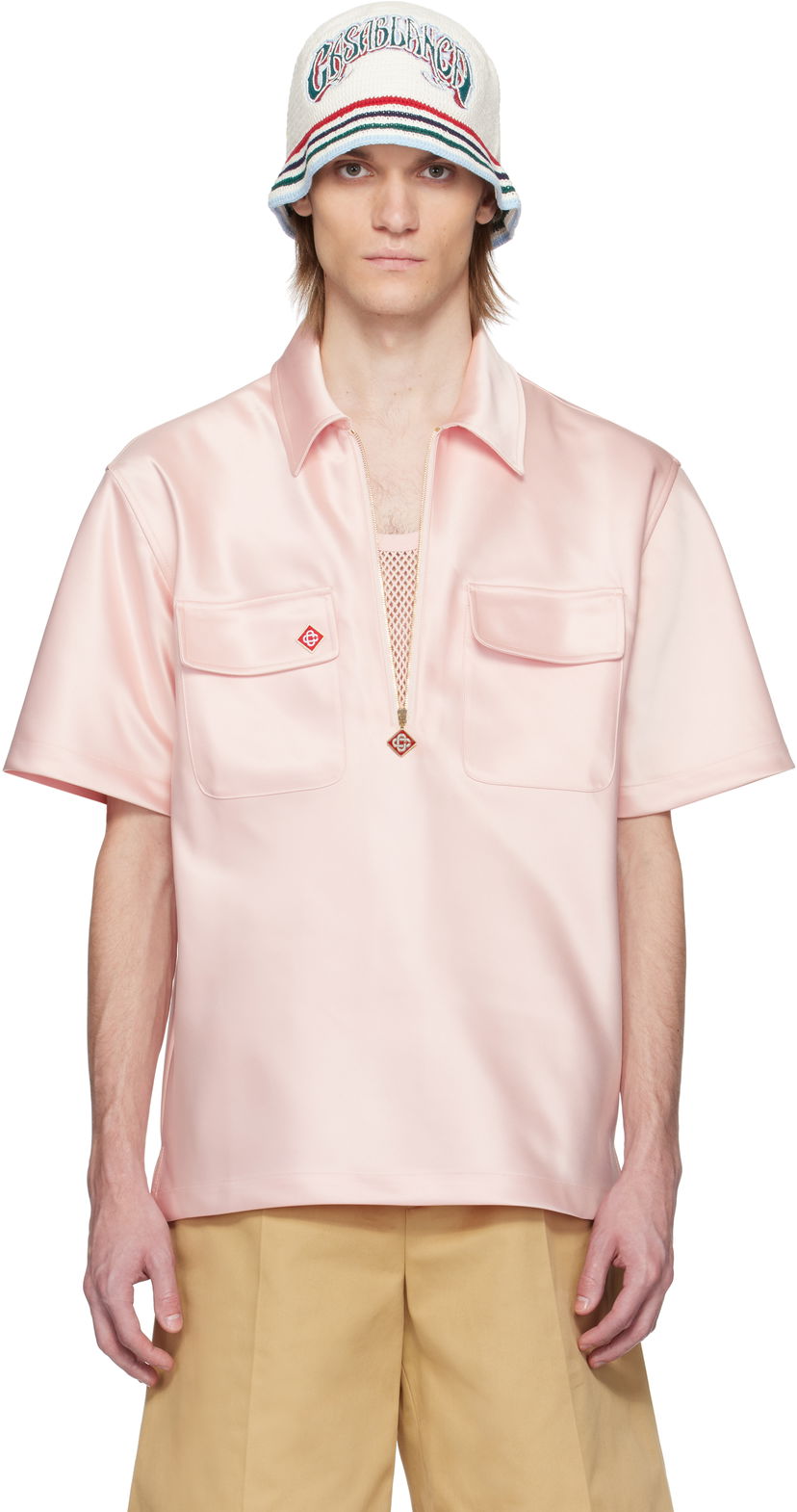 Poolopaita Casablanca Casablanca Satin Quarter Zip Shirt Vaaleanpunainen | MS25-SH-154-02
