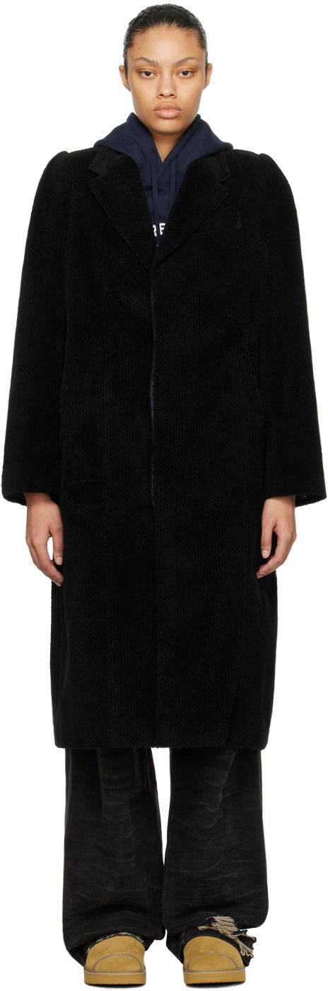 Takit ADER ERROR Single-Breasted Long Corduroy Coat Musta | BMADFWCT0103BK