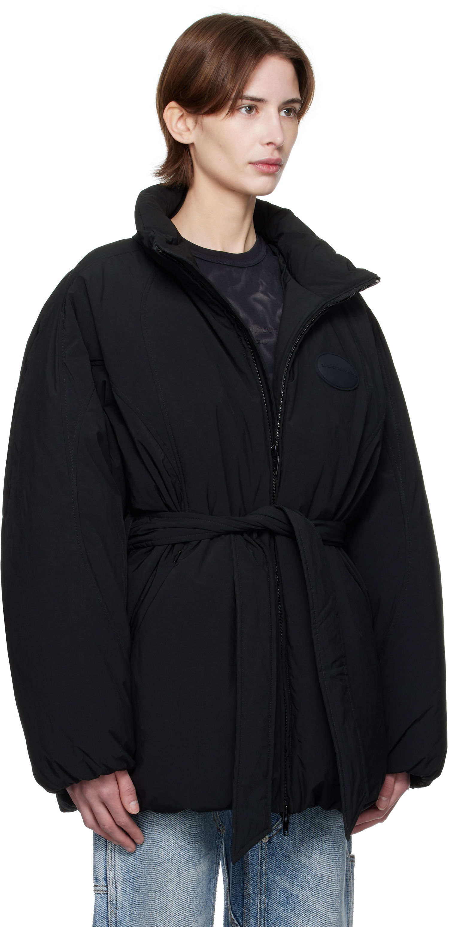 Puffer takki Alexander Wang Alexander Wang Dome Logo Patch Down Jacket Musta | 1WC1253280, 1