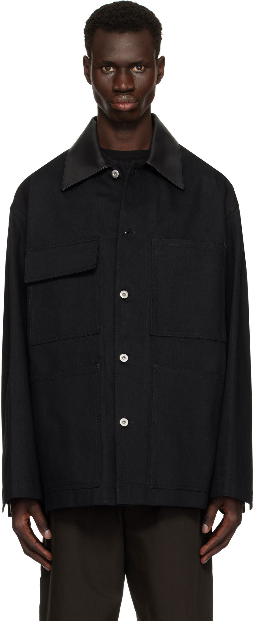 Takki Jil Sander Jil Sander Leather Collar Denim Jacket Musta | J22SW0033_J46655