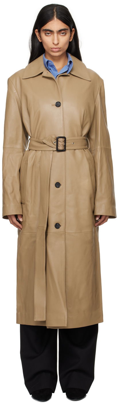 Trenssitakki TOTEME TOTEME Long Belted Leather Coat Beige | 244-WRO0157-LE0083