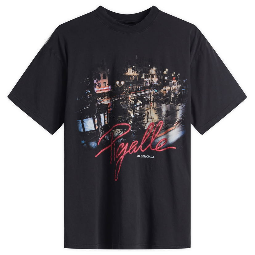 T-paita Balenciaga Men's Piagelle Faded Wash T-Shirt, Size Large Musta | 809122-TRVO1-1041