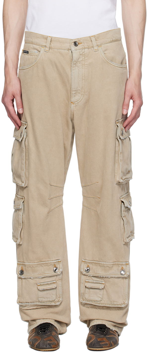 Cargo housut Dolce & Gabbana Beige Distressed Denim Cargo Pants Beige | GVK6XDG8JL1
