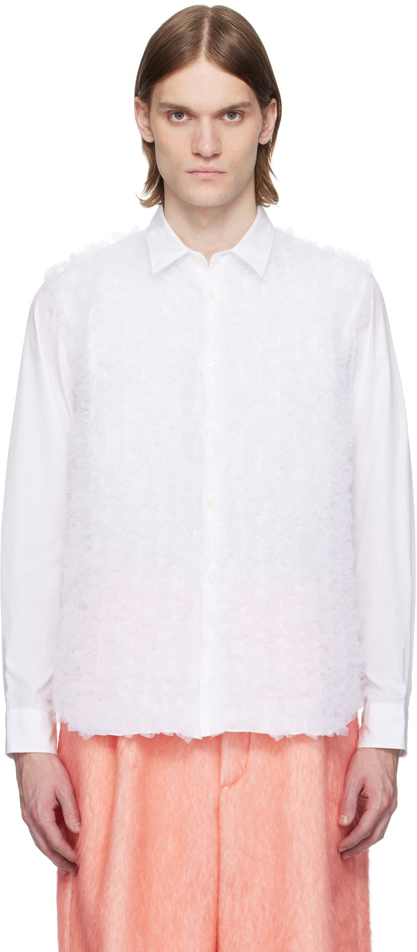 Paita Comme des Garçons Homme Plus Cotton Broad & Nylon Tulle Shirt Valkoinen | PO-B025-051