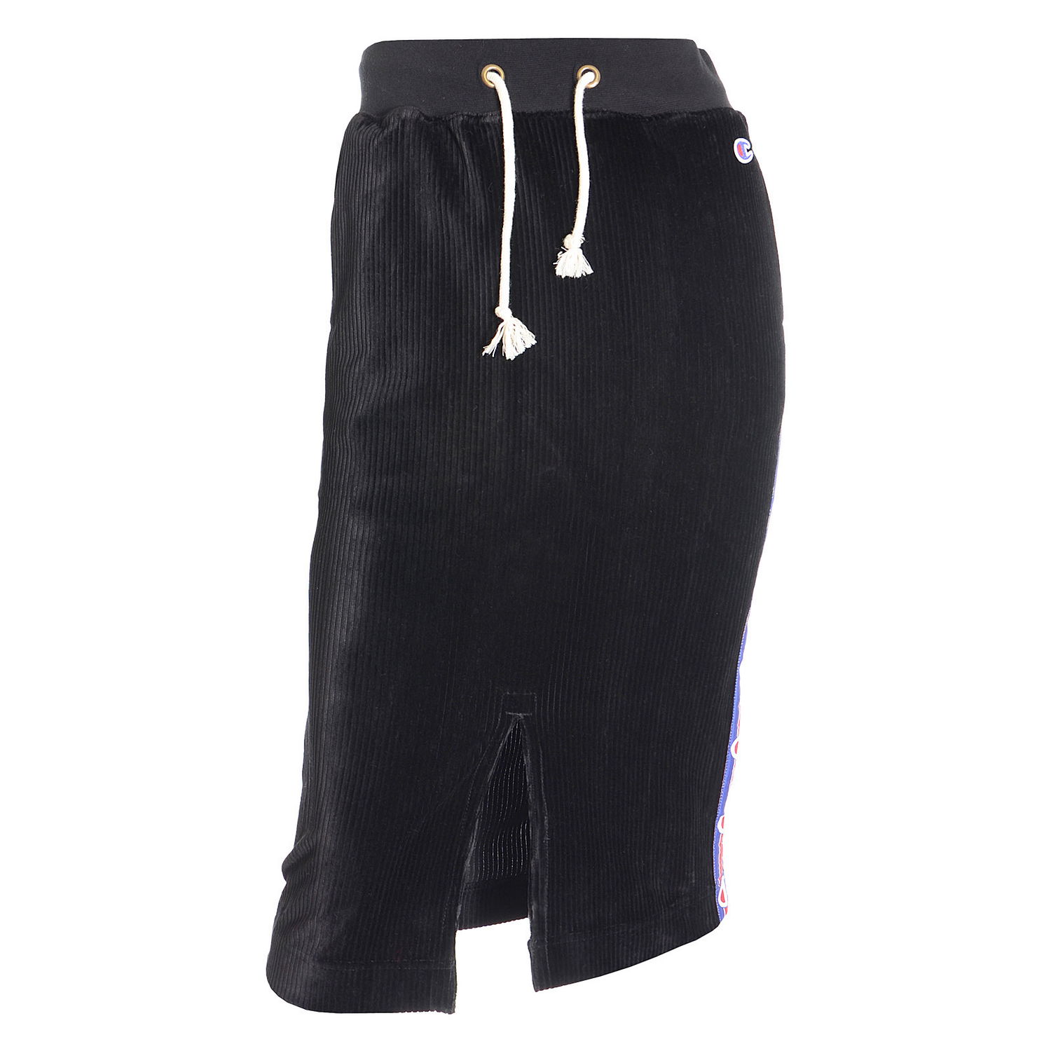 Hame Champion Corduroy Pencil Midi Skirt with Drawstring Waist and Side Stripe Musta | 112250-KK001, 0