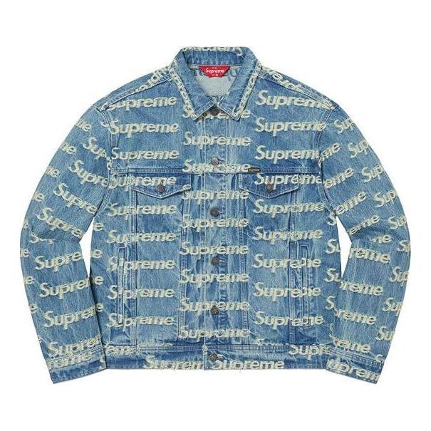 Bomber-takki Supreme Frayed Logos Denim Trucker Jacket Sininen | SUP-SS21-667