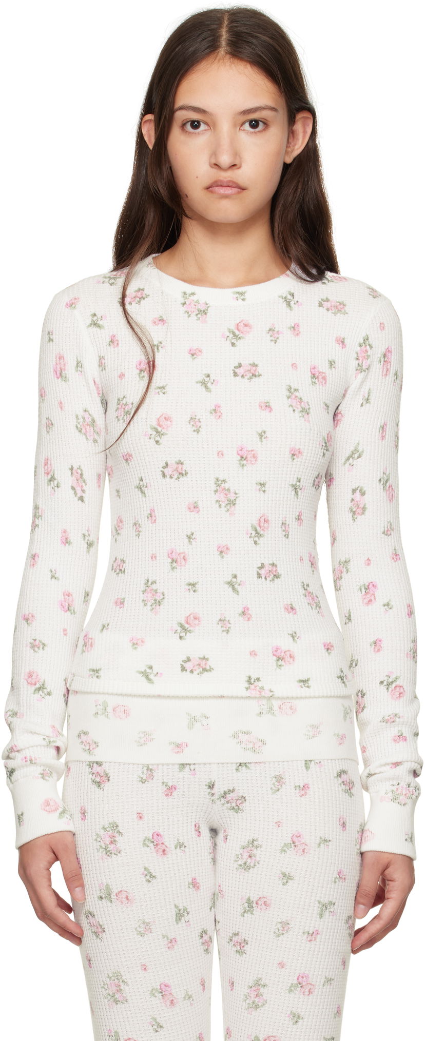 T-paita GUIZIO Guizio Long Sleeve Rosebud Thermal Top Valkoinen | H24101K082