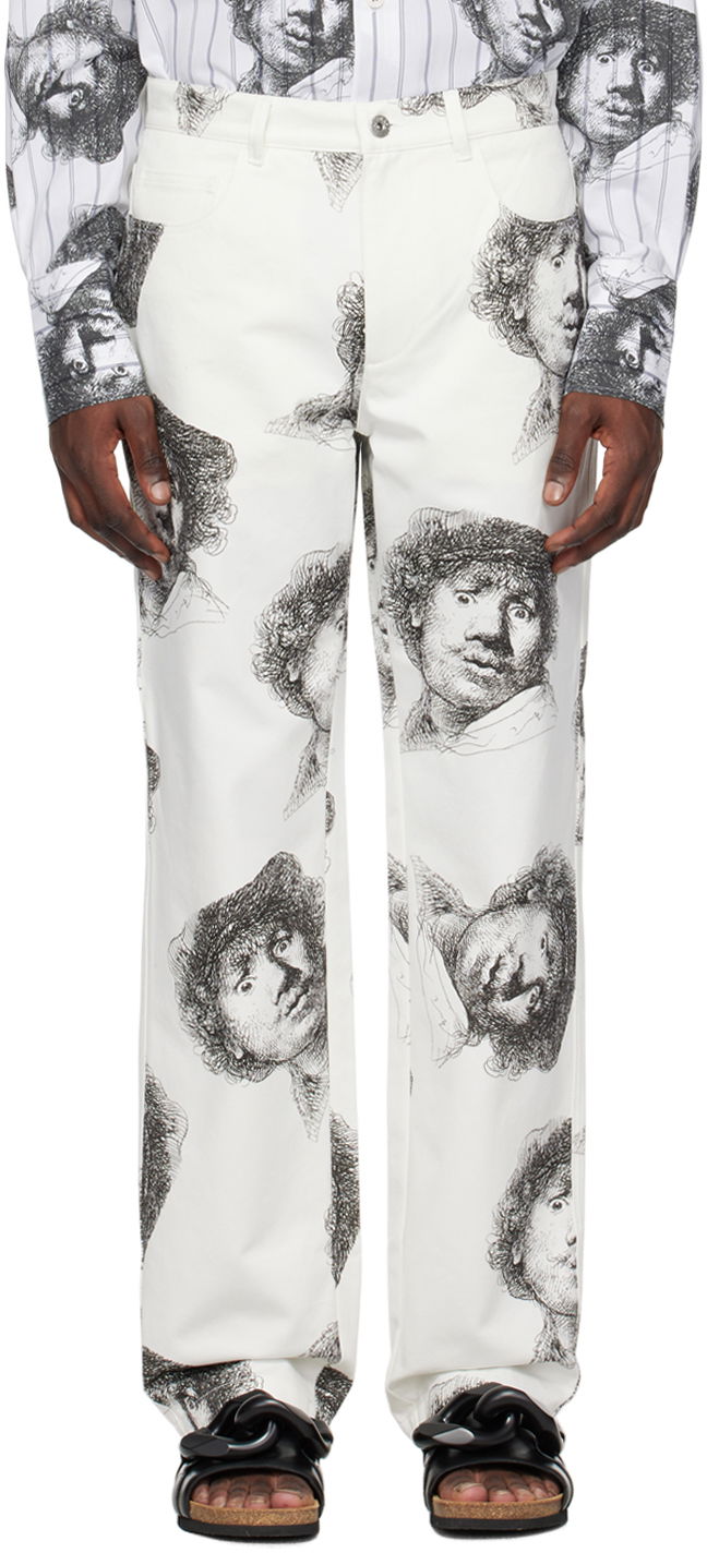 Housut JW Anderson Printed Straight-Leg Jeans Valkoinen | TR0269-PG1153