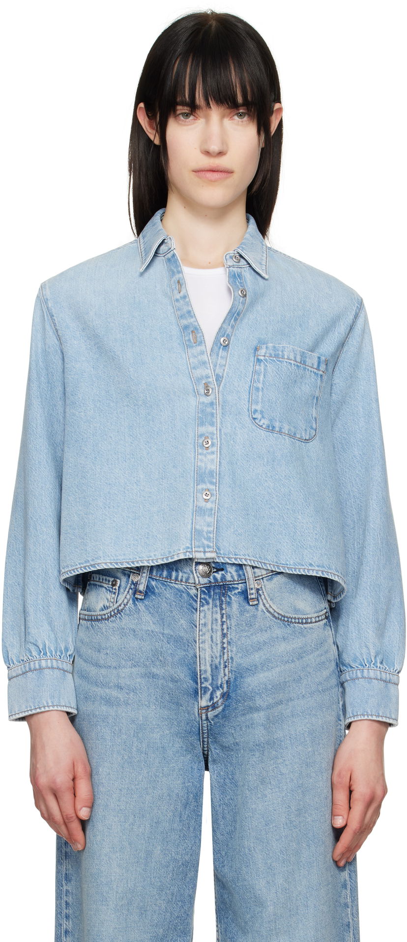 Paita rag & bone Rag & Bone Featherweight Cropped Maxine Denim Shirt Sininen | WDD25S1446UFGR
