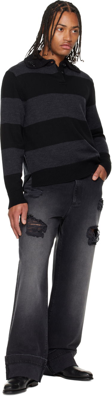 Jeans Simone Rocha Simone Rocha Embellished Distressed Wide-Leg Cuffed Jeans Musta | 4161B 1239D, 3