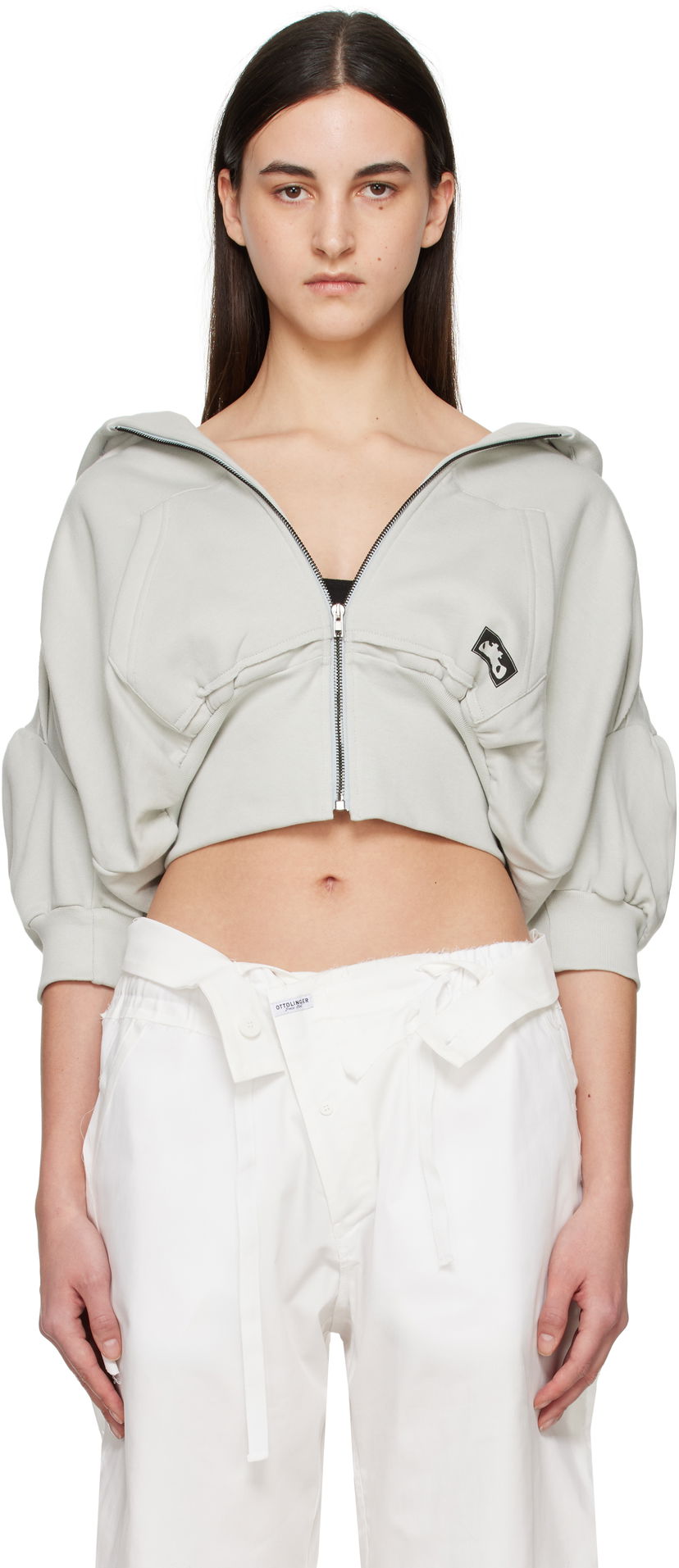 Huppari Ottolinger Ottolinger Cropped Short Sleeve Hoodie Harmaa | 11560011502