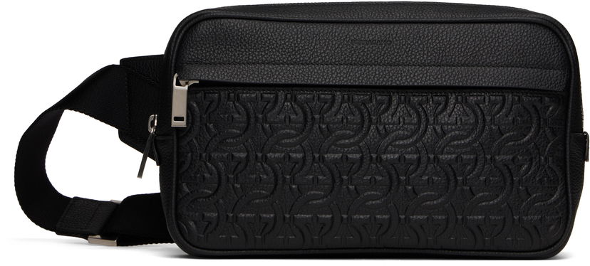 Vyötärölaukku FERRAGAMO Ferragamo Gancini Embossed Leather Belt Bag Musta | 769479