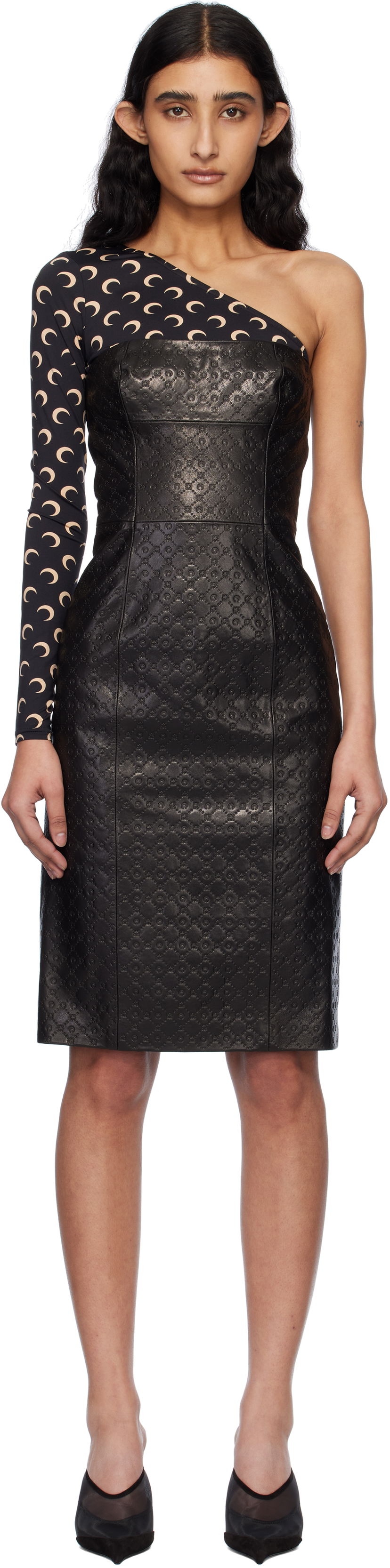 Mekko Marine Serre Marine Serre Moonogram Embossed Leather Midi Dress Musta | WDR315A RLEA0021