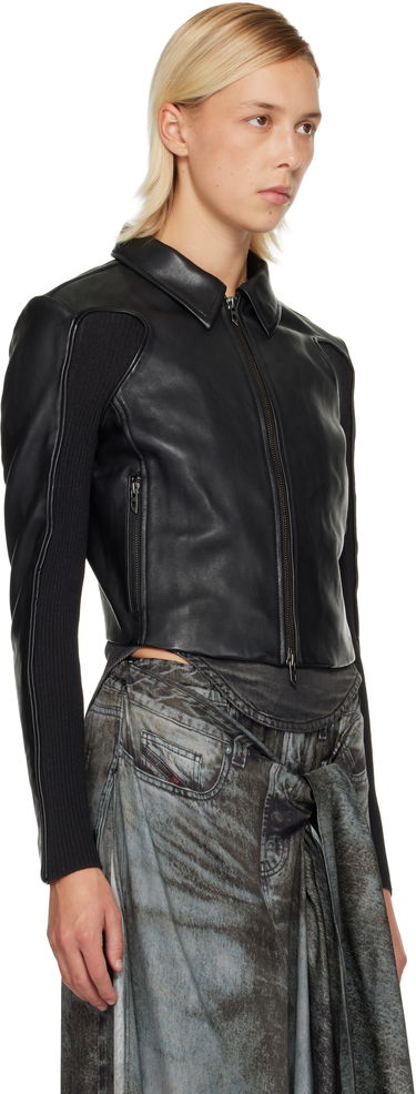 Takki Diesel Leather Jacket with Ribbed Knit Sleeves Musta | A15373 0AJIR, 1
