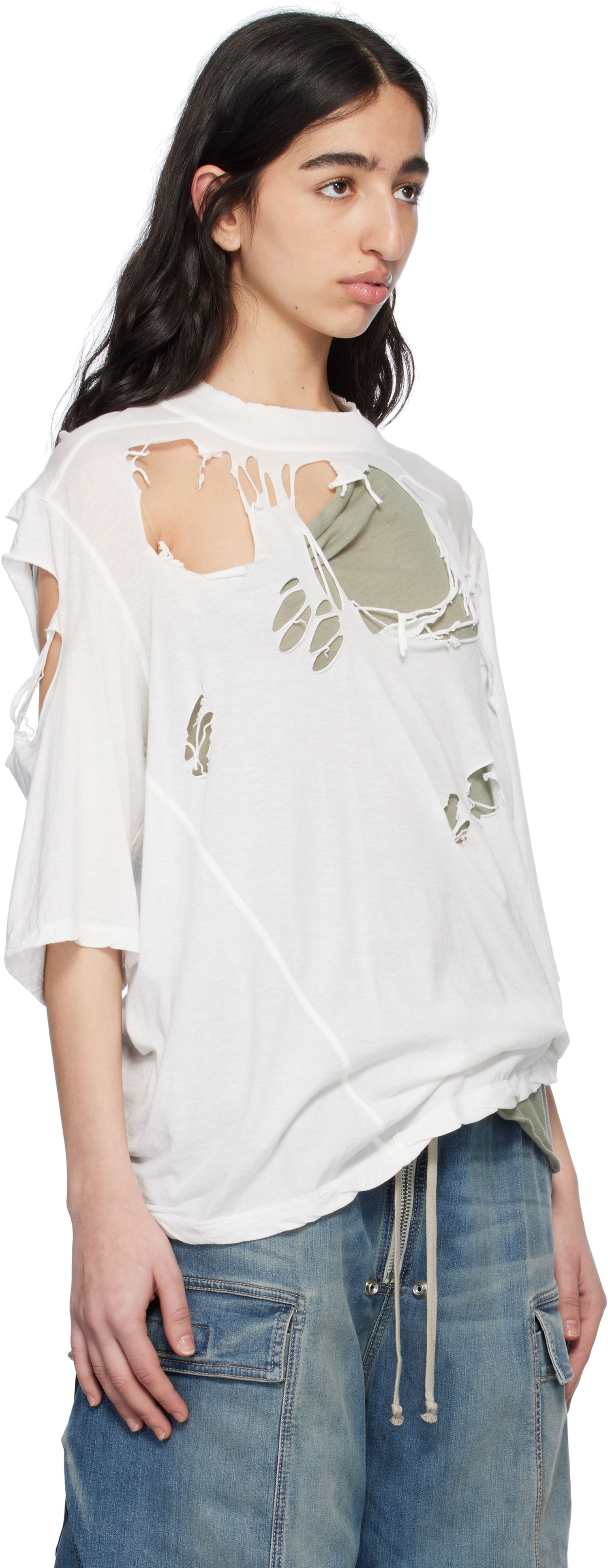 T-paita Rick Owens Rick Owens DRKSHDW Distressed T-Shirt Valkoinen | DS01E3201 BHDSD, 1