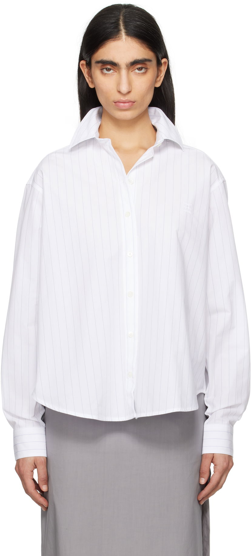 Paita TOTEME TOTEME Monogram Striped Cropped Shirt Valkoinen | 252-WRT0356-FB0076