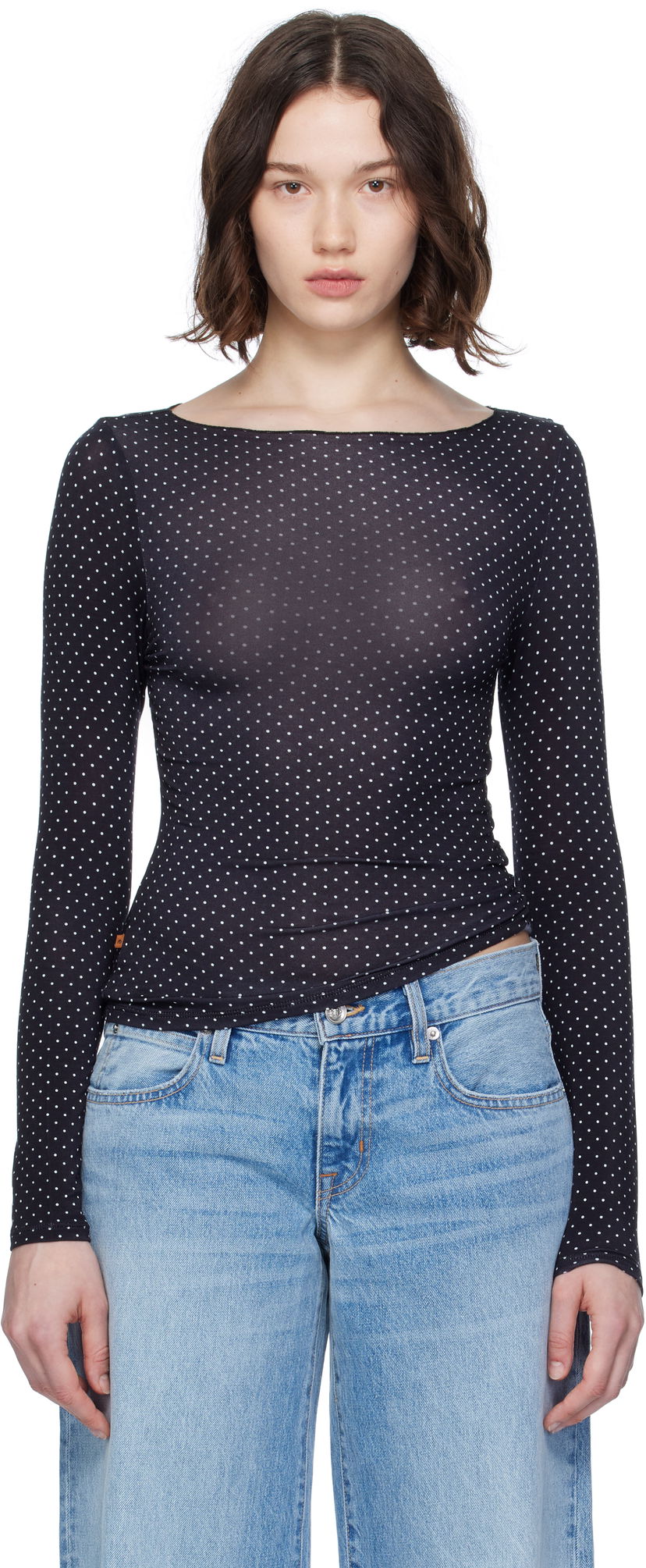 T-paita Miaou Miaou Amelia Polka Dot Long Sleeve T-Shirt Musta | 7183TJBBWP
