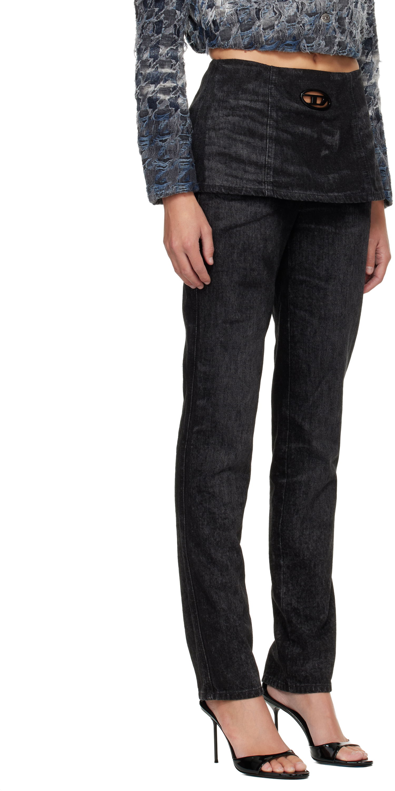 Jeans Diesel D-Hourjian Straight-Leg Washed Denim D-Logo Jeans Musta | A21370 007DB, 1