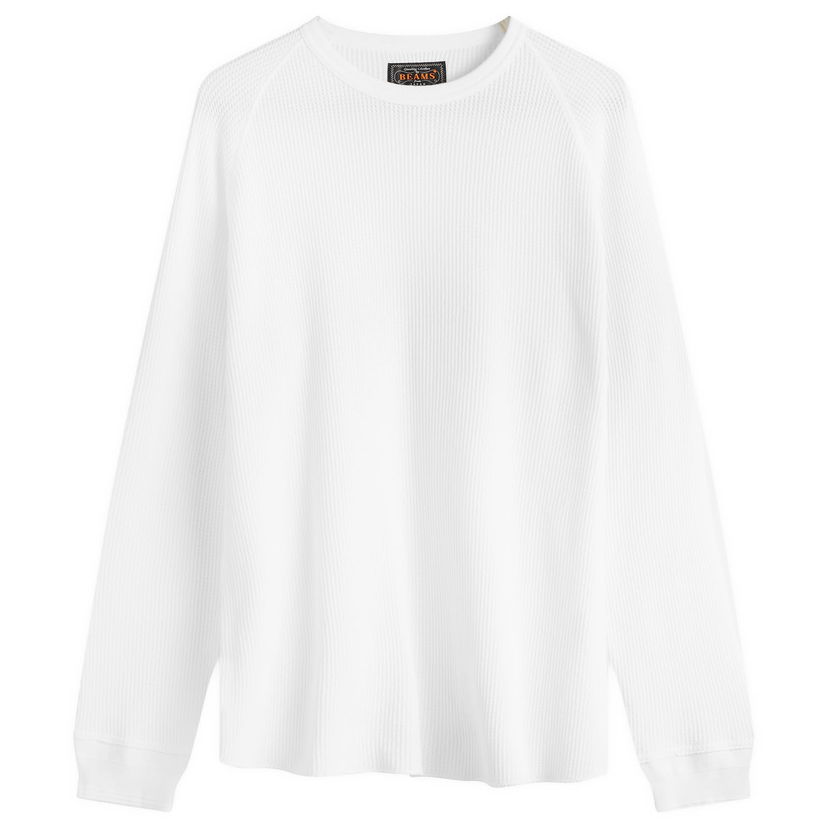 T-paita BEAMS Beams Plus Long Sleeve Thermal T-Shirt, Size Large Valkoinen | 3814-0057-156-01