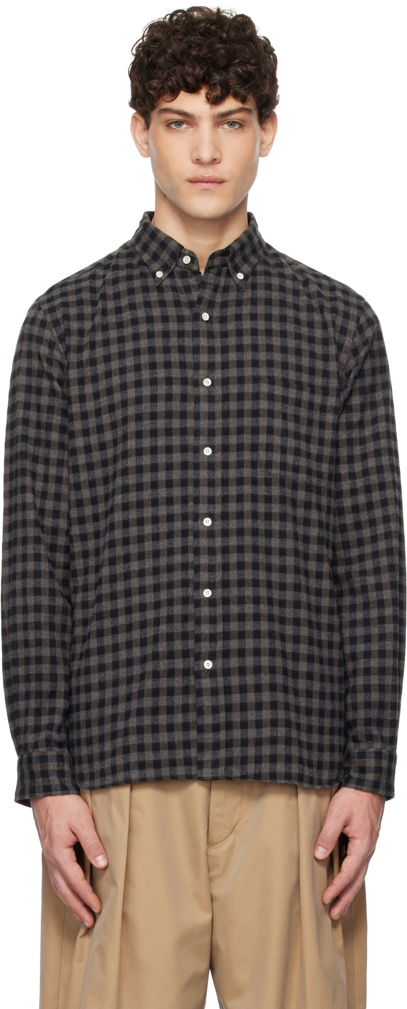 Paita BEAMS BEAMS PLUS Button-Down Gingham Check Shaggy Shirt Harmaa | 38110244139