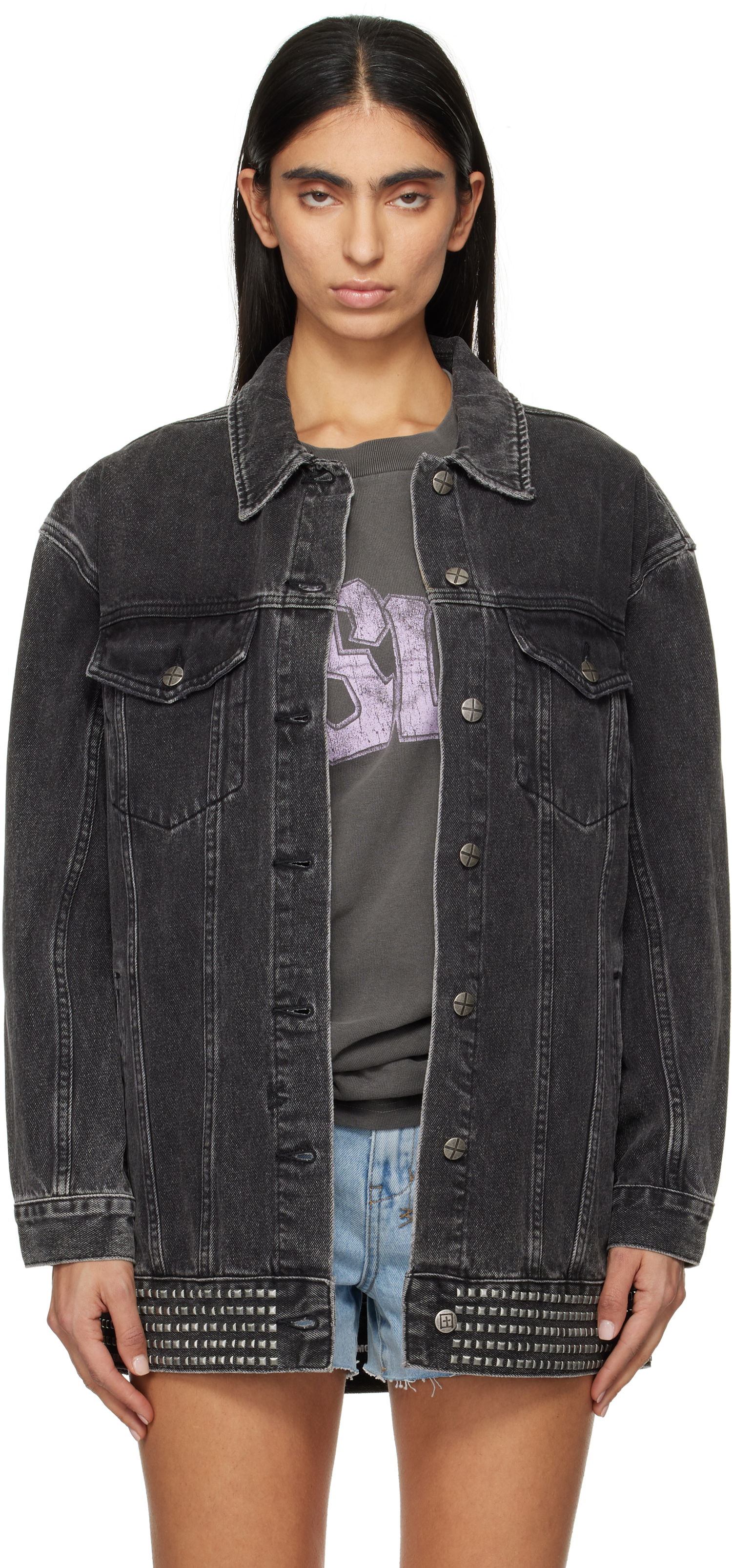 Takki Ksubi Altar Phoenix Trucker Denim Jacket with Studs Musta | WPS25JK012, 0
