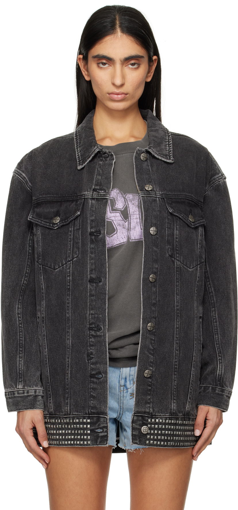 Takki Ksubi Altar Phoenix Trucker Denim Jacket with Studs Musta | WPS25JK012