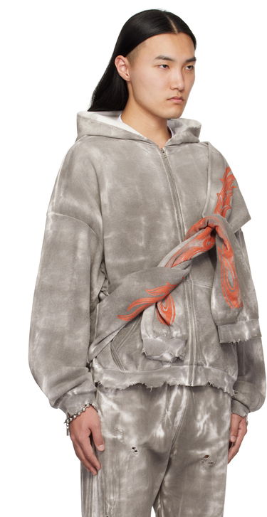 Huppari We11done We11done Muddy Four Sleeves Zip-Up Hoodie Harmaa | WD-TJ0-25-816-U-BK, 1