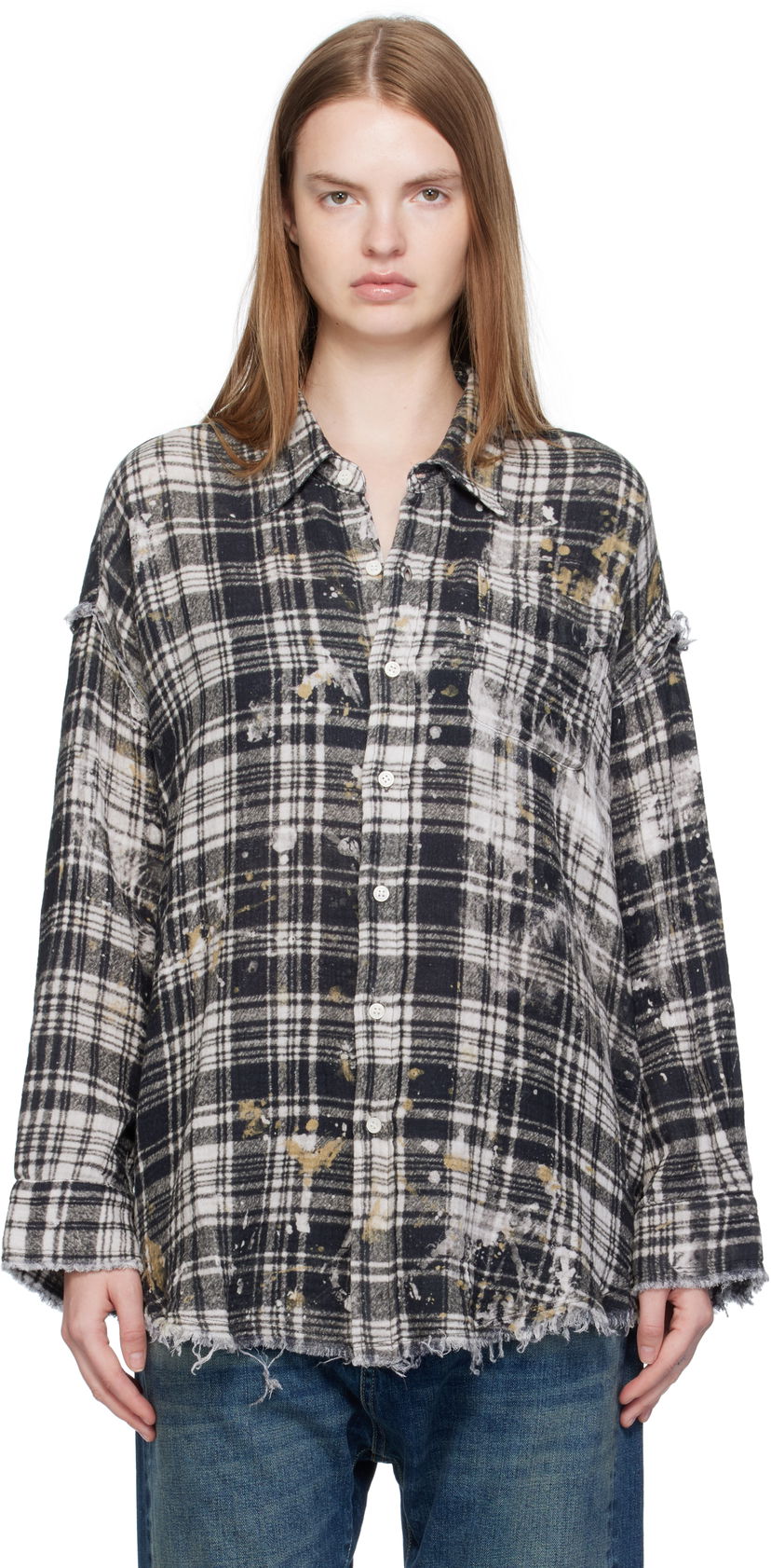 Paita R13 R13 Shredded Seam Drop Neck Plaid Shirt Musta | R13WR075-R557B