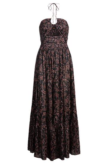 Mekko BOSS Metallic Print Halter Maxi Dress Musta | 50538359