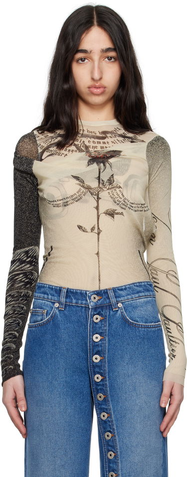 T-paitoja ja toppeja Jean Paul Gaultier Jean Paul Gaultier 'The Tattoo Rose and Bird' Printed Mesh Bodysuit Beige | 25/34-F-BD066-T583-030030, 0