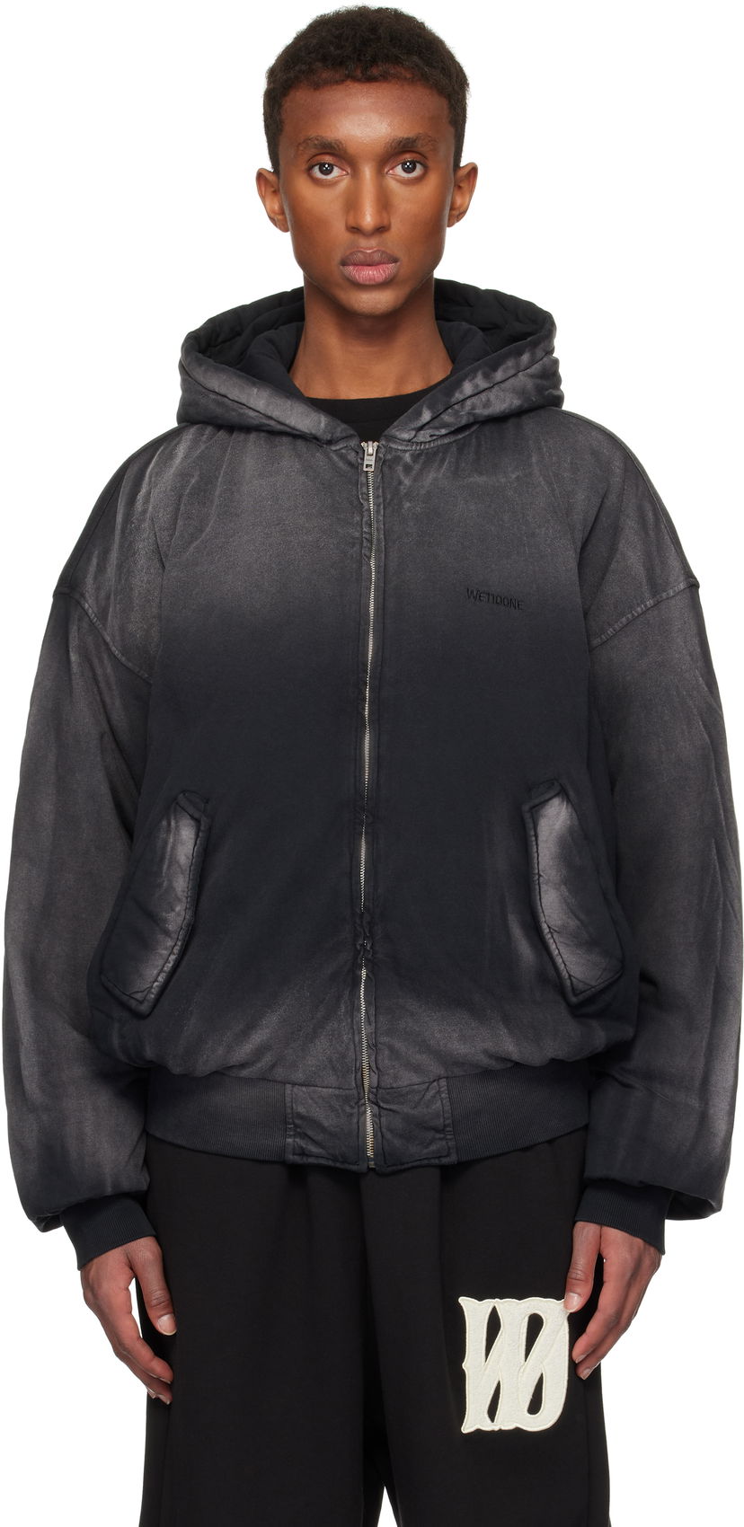 Bomber-takki We11done We11done Bomber Zip-Up Hoodie Musta | WD-TJ3-24-836-U-BK