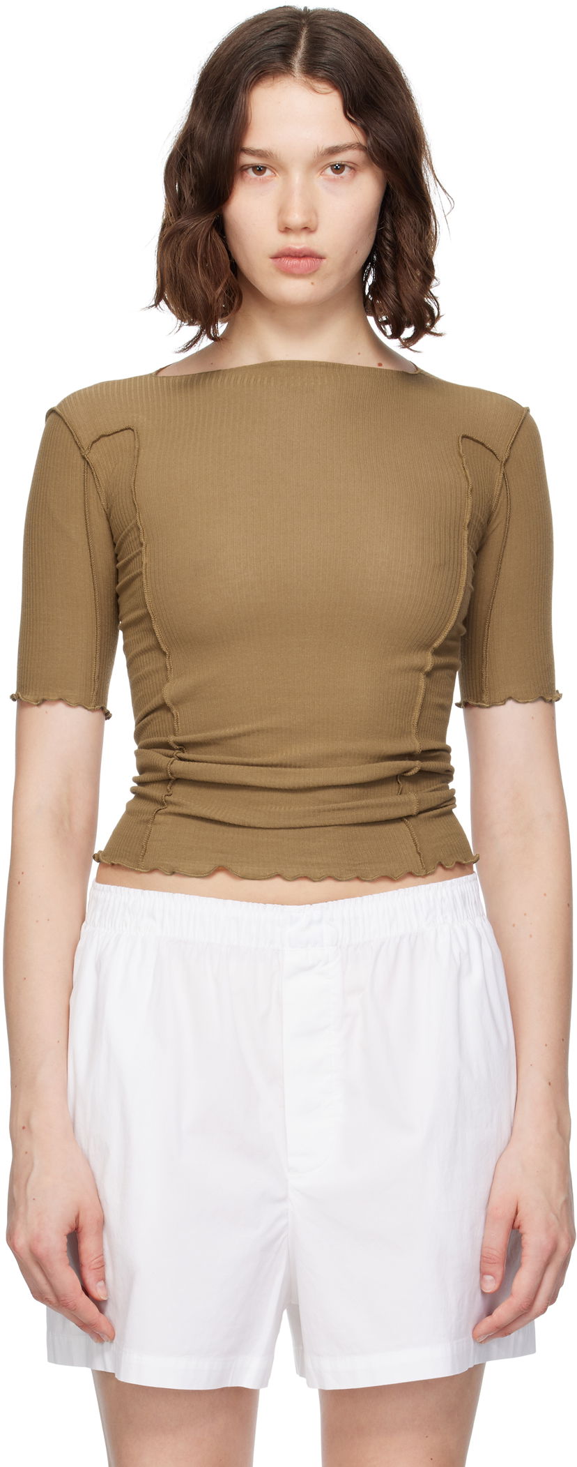 T-paita Baserange Baserange Omato 3/4 Sleeve T-Shirt Ruskea | TTO3-RB-SU25