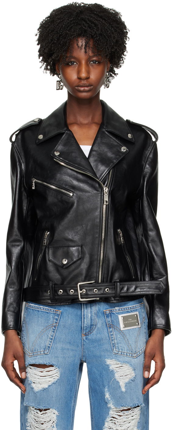 Takki Dolce & Gabbana Black Pin-Buckle Belt Leather Jacket Musta | F9P52L HULRK
