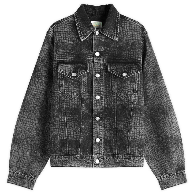 Takki Aries Aries Lasered Croc Trucker Jacket, Size Large Musta | AR70101-BLK
