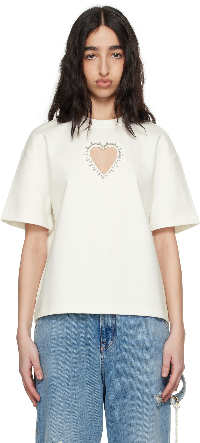 T-paita Area AREA Crystal Heart Cutout Relaxed T-Shirt Valkoinen | 0000TS0026FA01