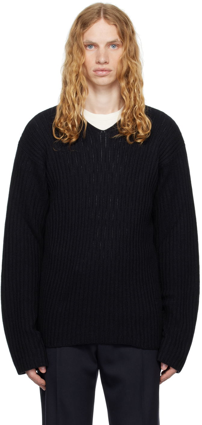 Villapaita The Row The Row Gustave Ribbed V-Neck Sweater Musta | 713-Y556