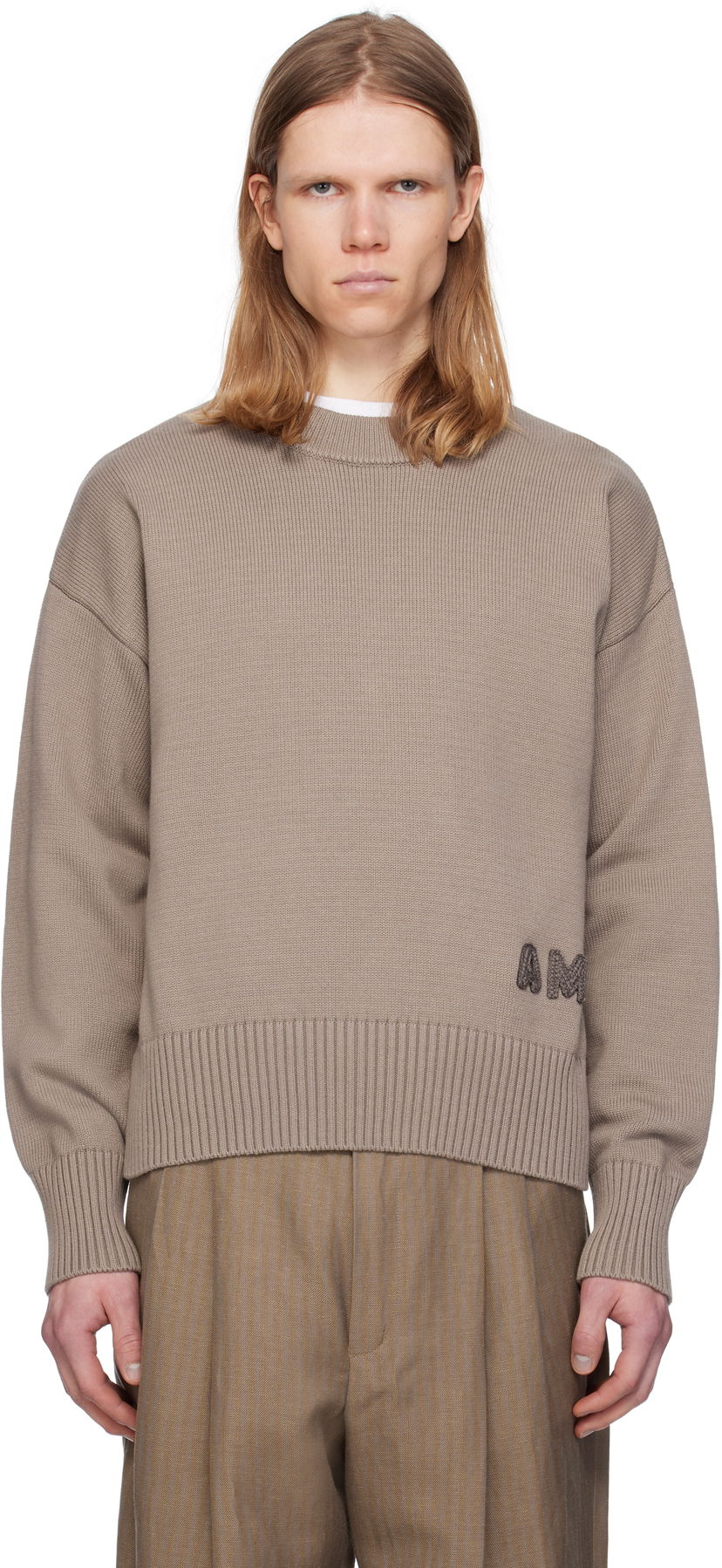 Villapaita AMI AMI Paris Embroidered Crewneck Sweater Ruskea | HKS163.KN0063