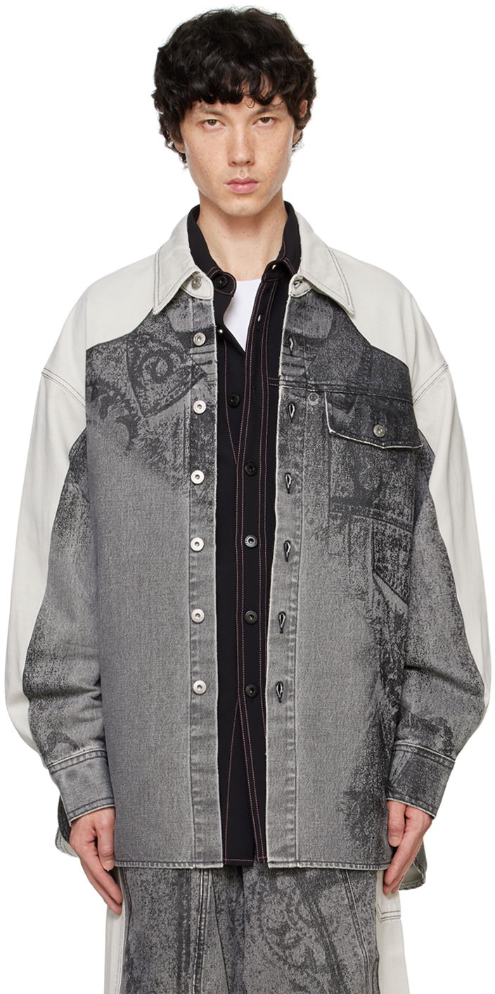 Paita Feng Chen Wang Feng Chen Wang Printed Denim Jacket Harmaa | FUF18JK04B