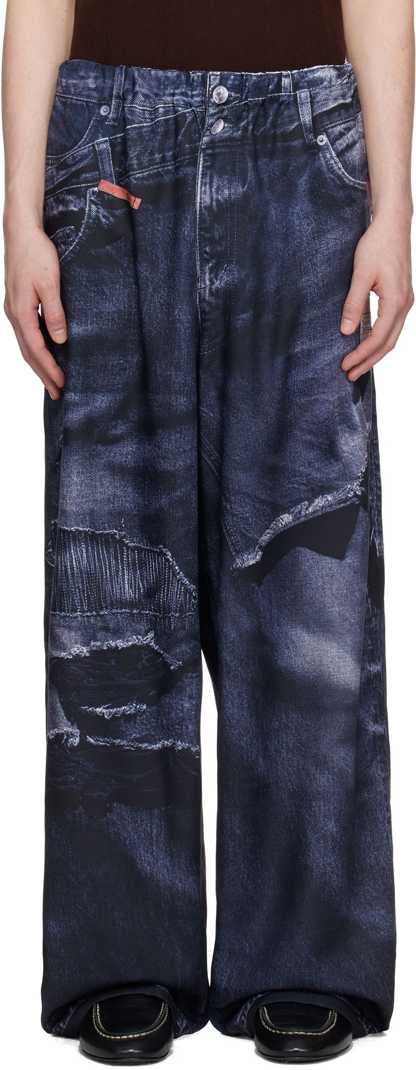 Jeans Maison MIHARA YASUHIRO Maison MIHARA YASUHIRO TALKING ABOUT THE ABSTRACTION Edition Trompe-l'oeil Wide Leg Trousers Sininen | C14PT404
