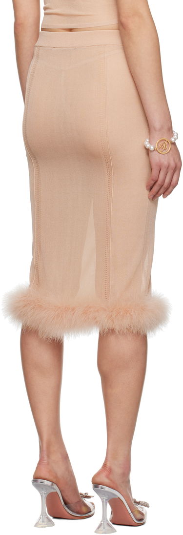 Hame Blumarine Blumarine Knit Midi Skirt with Feather Trim Beige | P522G234A, 2