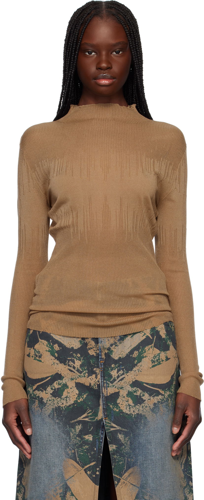 Villapaita Feng Chen Wang Feng Chen Wang Transparent Ribbed Knit Sweater Ruskea | FUS19KT03